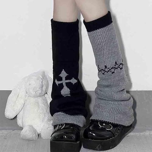 BXCNCKD Gothic Skull Print Two Side Wear Knitted Leg Warmers Socks Y2k Star Punk Girls Japanese Kawaii Streetwear Leg Cover thumbnail 2
