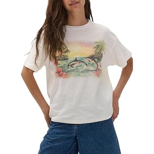 Oversized Graphic Shirt for Teens Girl Women Y2K Short Sleeve Floral Baggy Tops Preppy Vintage Aesthetic Loose Tee - Image 1