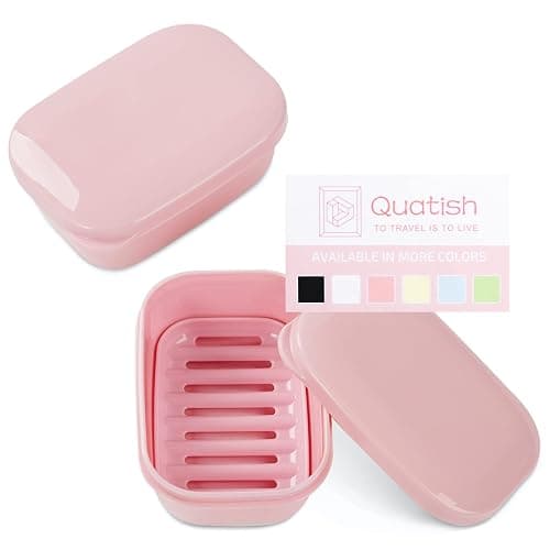Quatish 2 Pack Travel Soap Container, Portable Soap Holder with Lid, Travel Bar Soap Holder, Soap Case for Camping Gym Travel, Soap Box for Bathroom,Pink - Image 1
