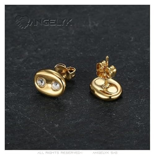BOBIJOO Jewelry - Boucles d'oreilles Grain de Café Zirconiums 9mm Acier Inoxydable Or thumbnail 2