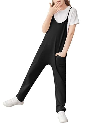 Cnkwei Girls' Casual Sleeveless Jumpsuits Spaghetti Strap Loose Romper Long Pants with Pockets thumbnail 4