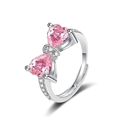 HUJUON Cubic Zirconia Cute Bowknot Finger Rings Adjustable Rhinestone Heart Crystal Butterfly Bowkont Open Rings Wedding Jewelry for Women - Image 1