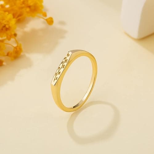 YeGieonr 14K Gold Plated Signet Rings for Women Non Tarnish 925 Sterling Silver Dainty Stackable Gold Ring, Waterproof Engraved Flower Thin Band Unique Everyday Jewelry Gift thumbnail 7