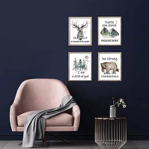 Forest Animals Bible Verse Poster ， Inspirational Quote Poster ，Watercolor Wall Art for Kids Room Decor ，suitable for Kids Room ,Playroom Nursery Decor Decor | 4-pack20.32 x 25.40 cm (Unframed) thumbnail 3