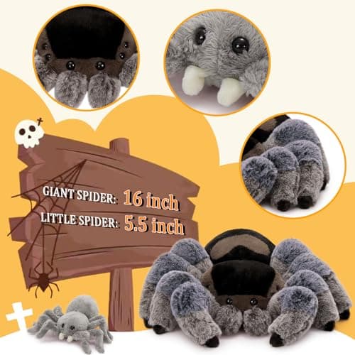 MorisMos 4Pcs Large Spider Plush, 16inch Mommy Spider Stuffed Animals with 3 Babies, Realistic Plush Toys, Soft Cuddly for Kids Boys Girls thumbnail 6
