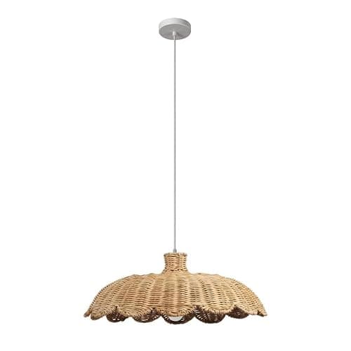 MIXL-Rattan Woven Beige Pendant Light,Scalloped Shade Small Hanging Light,Rustic Kitchen Island Lighting,Boho Style Pendant Lamp for Living Room Bedroom thumbnail 8