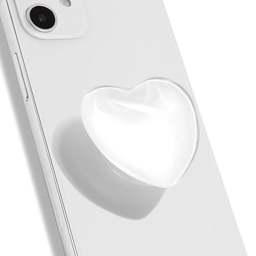 OnTheGrip Cute Glass Heart Design Collapsible Expandible Mobile Phone Grip Stand Holder for Smartphone Tablet Cell Phone Accessory (White) - Image 1