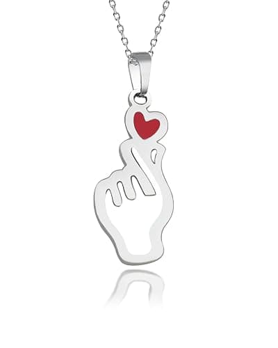 TOLOWOBK BTS Kpop Gifts for Women Girls, Silver Finger Heart Charm Necklace BTS Merchandise Gift for K pop Fan Jewellery Concert Valentines Birthday Gifts for Girlfriend Mum Daughter Sister Wife - Image 1