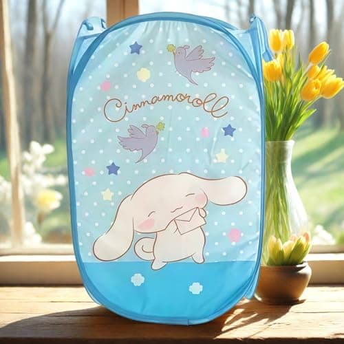 Cute Cartoon themed Laundry Basket, Mesh Pop Up Hamper with Carry Handles, Large Capacity Collapsible Storage for Room, Dorm | Travel & Camping (Melody) thumbnail 4