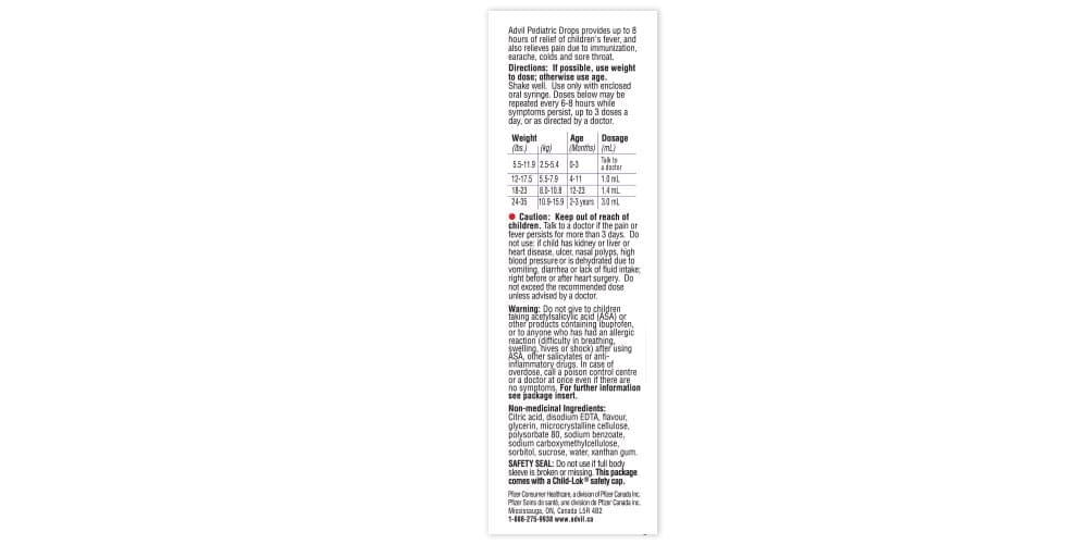 Advil Dye-Free Pediatric Drops Fever and Pain Reliever for Infants, Grape Flavour, 24 mL thumbnail 3
