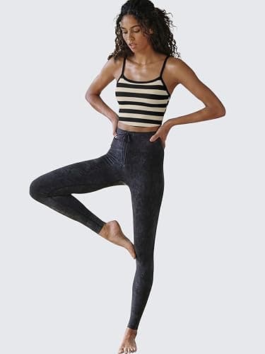 Fisoew Womens Striped Crop Sleeveless Tank Tops Scoop Neck Crossed V Racerback Cami Workout Yoga Athletic Sports Tops thumbnail 4