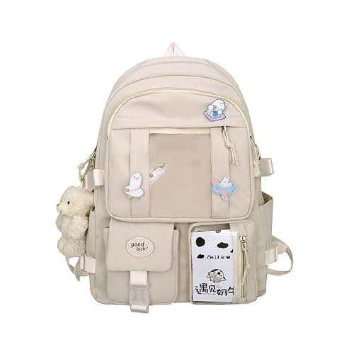 EVEOUT Cute Kawaii Nylon School Backpack for Girls, Large Capacity Multi-Pocket Casual Student Bookbag, Lightweight Travel Daypack for School & Outdoor Use - Image 1