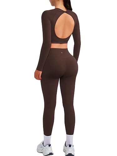 SUUKSESS Women 2 Piece Open Back Seamless Workout Sets Scrunch Booty Gym Leggings Built in Bra Crop Yoga Top thumbnail 7