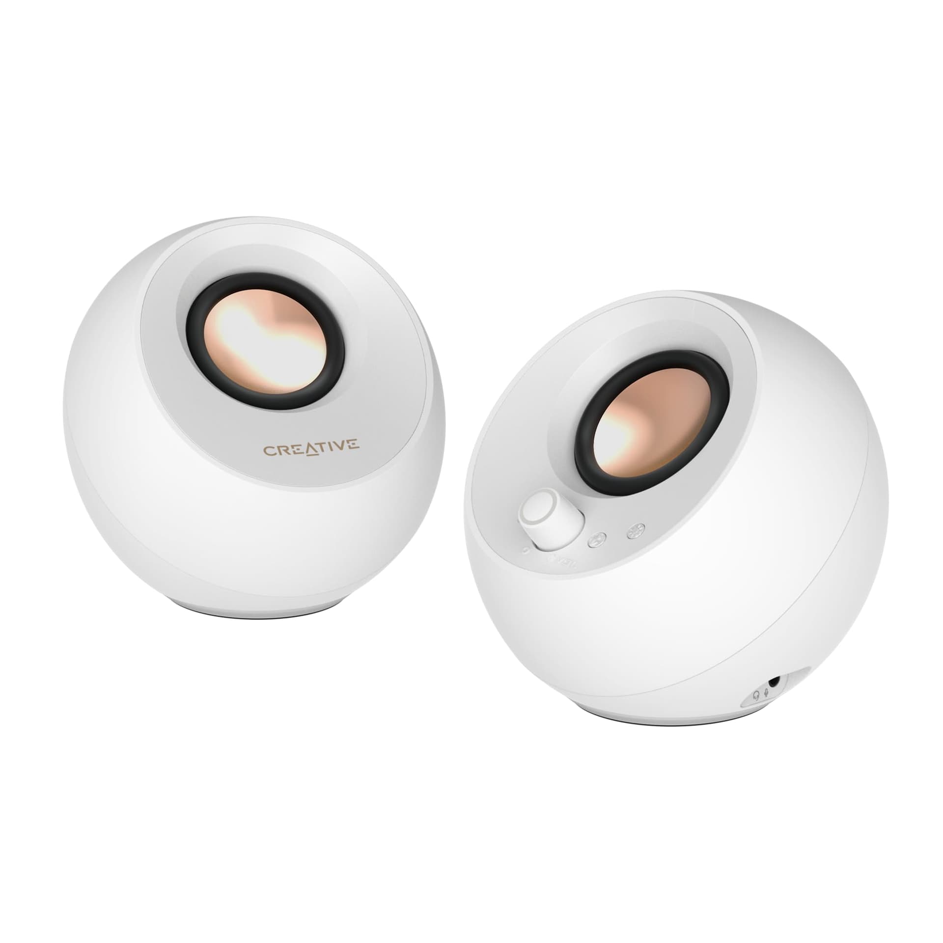 Creative Pebble Pro Minimalist 2.0 USB-C Computer Speakers with Bluetooth 5.3 and Customizable RGB Lighting, Clear Dialog and BassFlex Tech, USB Audio, Headset Port, for PC and Mac (White) - Image 1