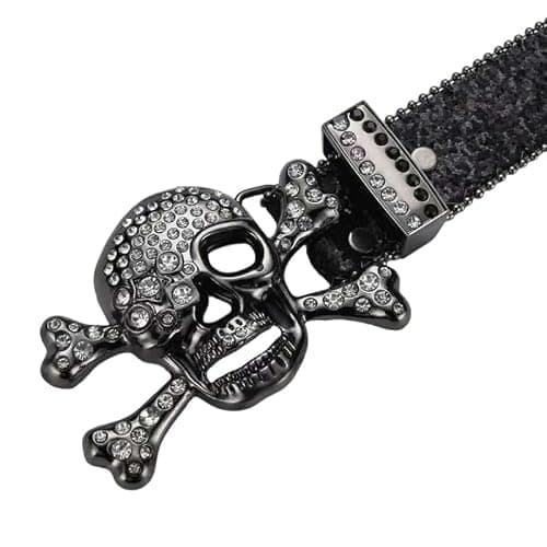 DINGYANGER Men Women Rhinestone Skull Studded Belts,Punk Skull Belt Bling Stylish Studded Leather Belt-1 5/9" thumbnail 3