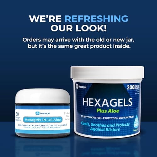 Hexagels Plus Aloe Vera - Advanced Healing Hydrogel Pads for Blister Prevention & Soothing Burn Care - Foot, Heel, Toe, & Ankle Protection, Pack of 50, 1-Inch Patches, by Medagel, Paraben Free Formula thumbnail 9