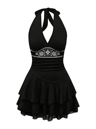 SOLY HUX Women's Summer Halter Backless Mini Dress Flowy Sleeveless V Neck Tie Back A Line Western Casual Sun Dresses - Image 1