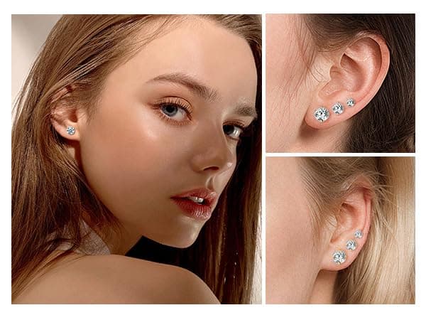 10 Pairs Surgical Steel Stud Earrings Set,14K Gold Plated Hypoallergenic Earrings Studs Set for Women, Stainless Steel Cubic Zirconia Waterproof Non Tarnish thumbnail 3