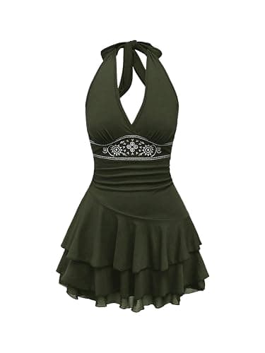 SOLY HUX Women's Summer Halter Backless Mini Dress Flowy Sleeveless V Neck Tie Back A Line Western Casual Sun Dresses - Image 1