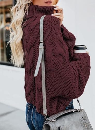 Dokotoo Womens 2025 Winter Fall Solid Turtleneck High Neck Balloon Long Sleeve Sweaters Pullover Outerwear thumbnail 4
