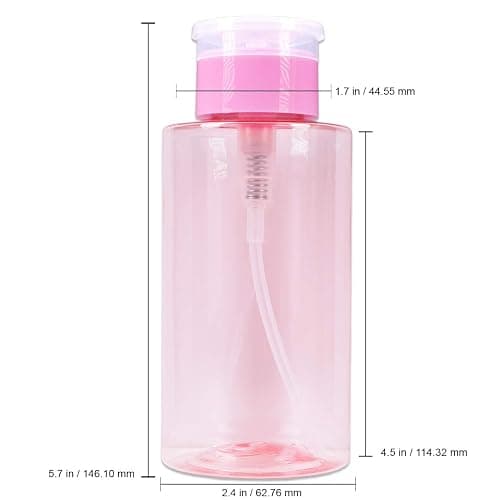 10oz Pink Push Down Pump Dispenser Empty Refillerble Bottle with Flip Top Cap - for Nail Polish, Travel, Cosmetics Packaging thumbnail 2