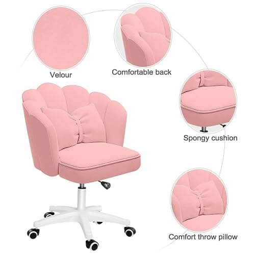 XUEGW Cute Petal Desk Chair Velvet Vanity Chair with Bow Cushion, Butterfly Home Office Chairs for Bedroom Computer Task Chairs with Back thumbnail 3