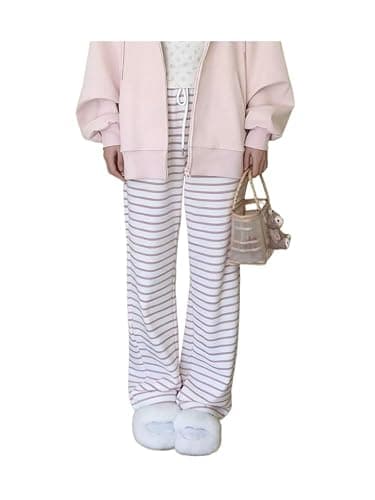 Xojbzoo Y2K Kawaii Pink Striped Casual Straight Leg Pants for Women Fashionable Loose Wide Leg Sports Pants - Image 1