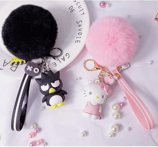 PaPiJoJo Cute Keychains for Girls, Kawaii Pom Pom Fuzzy Key Chain Accessories Wristlet Cartoon Keychain thumbnail 6