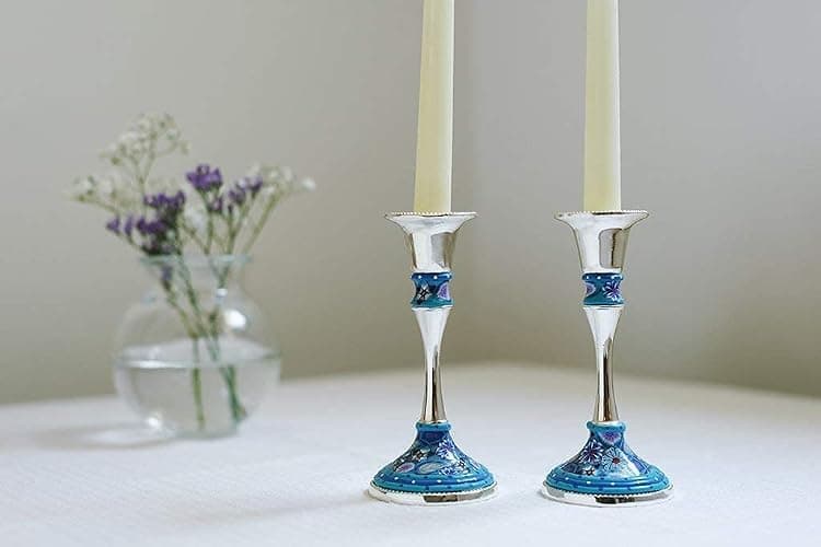 Candlesticks Holders, Handmade Shabbat Candlesticks of Nickel and Polymer Clay, Lovely Table Decoration great as Housewarming and Hostess Gift thumbnail 8