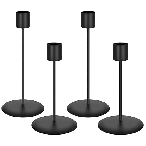 4 Pcs Candle Holders Candlestick, Metal Candle Stand Holder Black Retro Pillar Candle Holder for Home Party Living Room, Wedding Thanksgiving Christmas Advent Dinning Table Mantel Decoration(Black) - Image 1