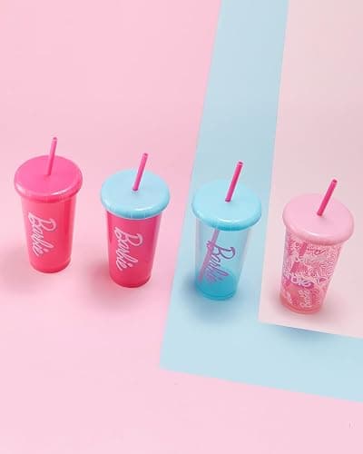MINISO Barbie 16oz Iced Coffee Cups with Lids & Straws Set of 4 Reusable Plastic Tumblers BPA Free Cup for Cold Drinks, Milkshake, Smoothie, Juice, Water, Travel and Party Favors gift thumbnail 8
