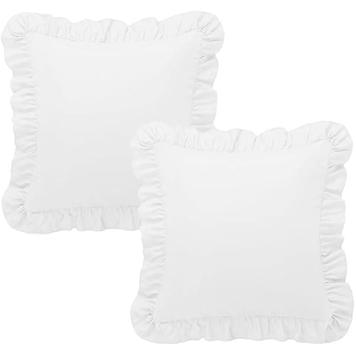 KKJIAF Ruffle Pillow Cases 18x18 Inches, White Square Ruffled Pillow Covers Set of 2, Microfiber Wrinkle Resistant Pillow Shams with Envelope Closure for Sofa Bed Living Room thumbnail 8
