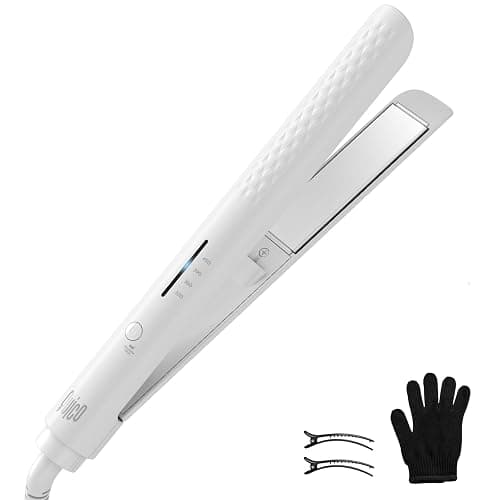 Quico Hair Straightener, 110-240V Global Travel Hair Straighteners for Women, 15s Fast Heating, Professional Negative Ion Flat Iron, Temp Memory, 320℉-450℉, Auto-Off, with Glove and Clips, Gift, White - Image 1