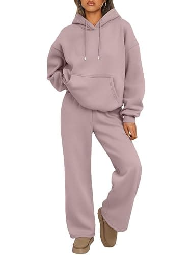 Trendy Queen Womens 2 Piece Lounge Sweat Sets Matching Sweatsuits | Oversized Hoodie,Drawstring,Drop Shoulder,Kangaroo Pocket,Wide Leg Sweatpants - Image 1