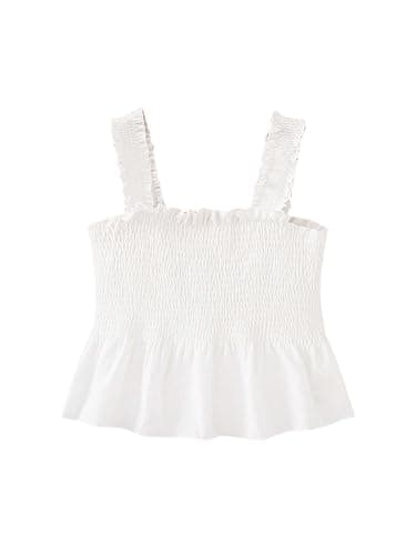 WDIRARA Girl's Smocked Ruffle Hem Tank Top Square Neck Flared Sleeveless Top - Image 1