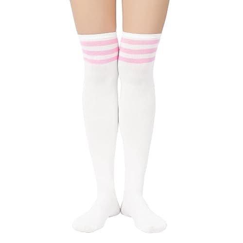 Zando Women's 6-Pack Cotton Thigh High Over Knee Socks - Striped Boot Socks & Leg Warmers for Daily, Sports, Cosplay - One Size - B Colored Stripes*6 thumbnail 6
