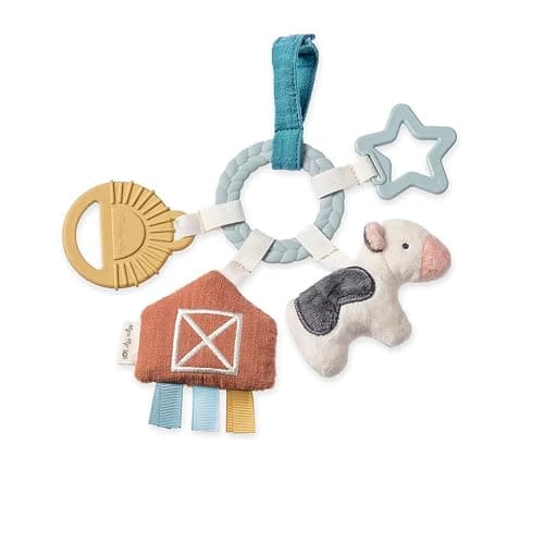 Itzy Ritzy Farm Toy Gift Set - Includes Cow Lovey & Farm-Themed Busy Ring Car Seat and Stroller Toy - Features Crinkle Sounds, Engaging Textures & Silicone Teething Relief (Farm) thumbnail 6