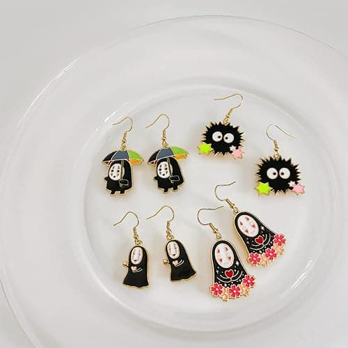 ZHOUMEIWENSP 1 Pair Anime Spired Away Earrings Cartoon No Face Man Earrings Dust Elf Stud Earrings Gifts for Women thumbnail 5