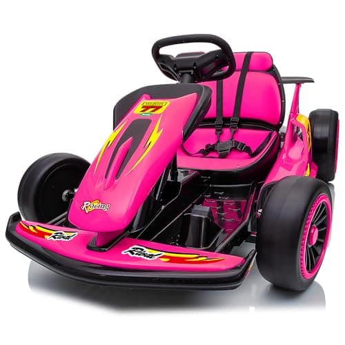 Leisrideon 24V Go Karts for Kids Ages 6-12, 400W Electric Go Kart with EVA Tires, Max Speed 8.1 MPH, High/Low Speed, Music, USB, Fast Drift Go-Kart Outdoor Ride on Toy for Boys Girls (Rose Red) - Image 1