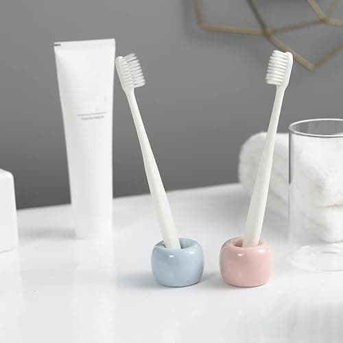 JMScape Mini Ceramic Couple Toothbrush Holder, Hand-Made Bathroom Toothbrush Holder, Electric Toothbrush Head Holder and Office Pen Holder 2-Piece Set (Pink) thumbnail 6