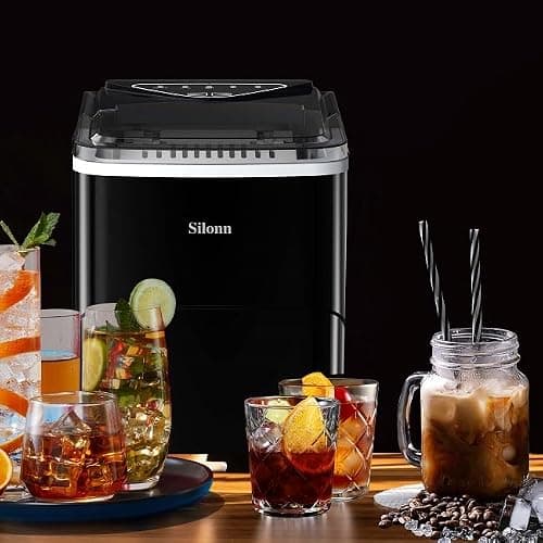 Silonn Ice Maker Countertop, 9 Cubes Ready in 6 Mins, 26lbs in 24Hrs, Self-Cleaning Ice Machine with Ice Scoop and Basket, 2 Sizes of Bullet Ice for Home Kitchen Office Bar Party thumbnail 2