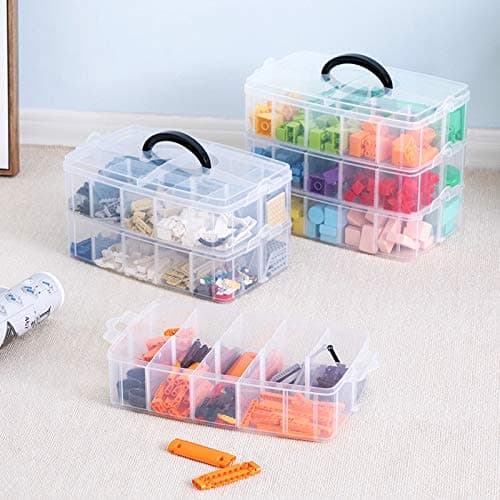 Sooyee 3-Tier Stackable Craft Organizers and Storage Box Plastic with 30 Compartments for Bead, Toys,Dolls, Arts and Craft, Washi Tape, Rock Collection, Ribbons,Clear thumbnail 2