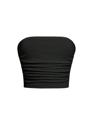 Floerns Girl's Strapless Cropped Tube Top Kids Basic Underwear Ruched Bandeau Tops - Image 1