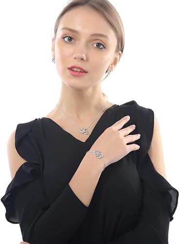 FDEETY Schmuckset Silber 925 Damen Glanz Kristall Herzform Kette Halskette Ohrringe Armband Schmuck Sets Geschenke für Frauen thumbnail 7