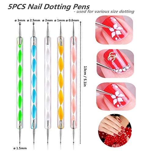 FULINJOY 5PCS Dotting Pens with 3 PCS Nail Painting Brushes, Nail Art Design Tools thumbnail 2