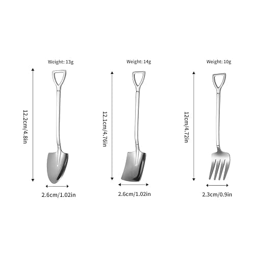 TAORANJU Creative Shovel Spoon Fork Set, 3 Pcs Stainless Steel Coffee Spoons Shovel Shape Tea Spoons Dessert Spoons Stirring Spoon Ice Cream Spoon Sugar Spoon for Party (12.2cm*2.6cm) thumbnail 3