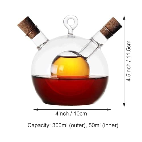 WINIAER 2 in 1 Oil and Vinegar Dispenser Cruet Bottle, Kitchen Supplies Glass Olive Oil and Balsamic Vinegar Cruet Bottle with Cork Stoppers, Hand-blown Glass Jar (Ball Shape) thumbnail 3