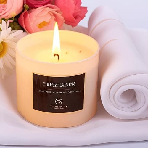 Chloefu LAN Fresh Linen Candles Laundry Candles Non-Toxic Air Freshening Scented Candle Decorative Pet Odor Eliminator for Home Luxury Scented Soy Jar Candle for Bathroom Decor 7.1 oz 2 Pack thumbnail 2