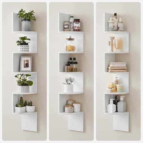 VASAGLE Corner Shelf Wall Mount, 5-Tier Floating Corner Bookshelf, Plant Shelf for Bedroom, Living Room, Bathroom, Home Office, Cloud White thumbnail 7