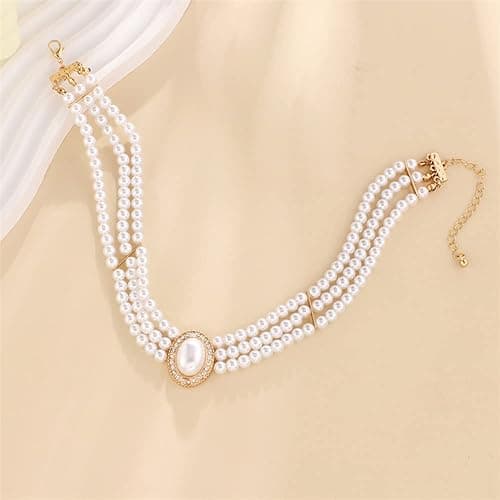 BSLVWG Wedding suite Pearl choker collier 4 rangées choker Simulation Pearl plaqué rhodium élégant charme collier féminin multicouche choker Chain round thumbnail 7